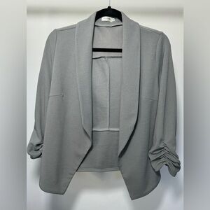 MEDIUM - 3/4 Sleeve Blazer Open Front Cardigan Jacket (Stone Grey)
